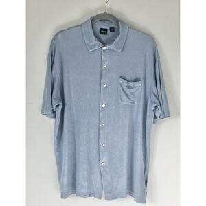 HUGO BOSS Golf 100% Silk Polo Shirt Blue Luxury Short Sleeve Mens - L/XL